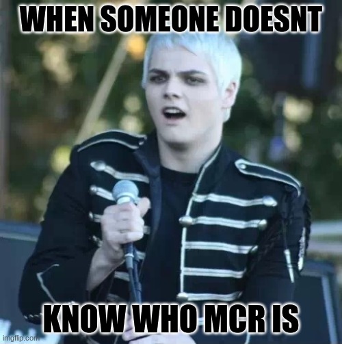when someone doesnt know who mcr is | WHEN SOMEONE DOESNT; KNOW WHO MCR IS | image tagged in disgusted gerard,meme | made w/ Imgflip meme maker