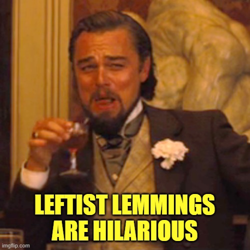 Laughing Leo Meme | LEFTIST LEMMINGS ARE HILARIOUS | image tagged in memes,laughing leo | made w/ Imgflip meme maker