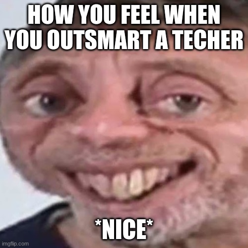 Noice | HOW YOU FEEL WHEN YOU OUTSMART A TECHER; *NICE* | image tagged in noice | made w/ Imgflip meme maker