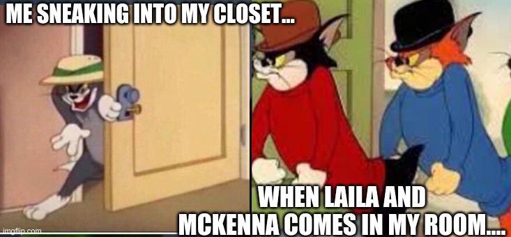 How Laila and McKenna come in my room | ME SNEAKING INTO MY CLOSET... WHEN LAILA AND MCKENNA COMES IN MY ROOM.... | image tagged in funny memes | made w/ Imgflip meme maker