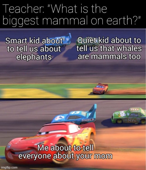 Its true tho |  ME ABOUT TO TELL EVERYONE YOUR MOM; TEACHER: "WHAT IS THE BIGGEST MAMMAL ON EARTH?"; SMART KID ABOUT TO TELL US ELEPHANTS; QUIET KID ABOUT TO TELL US THAT WHALES ARE MAMMALS TOO | image tagged in its true | made w/ Imgflip meme maker