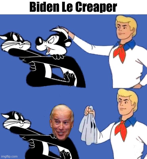 Biden Le Creaper | Biden Le Creaper; MEME BY: PAUL PALMIERI | image tagged in joe biden,pepe le pew,creepy joe biden,funny memes,cartoon,hilarious memes | made w/ Imgflip meme maker