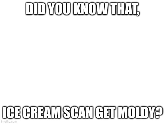 Blank White Template | DID YOU KNOW THAT, ICE CREAM SCAN GET MOLDY? | image tagged in blank white template | made w/ Imgflip meme maker