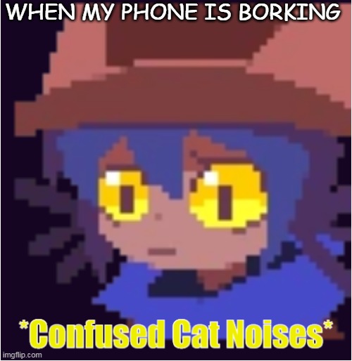confused cat noises | WHEN MY PHONE IS BORKING | image tagged in confused cat noises | made w/ Imgflip meme maker