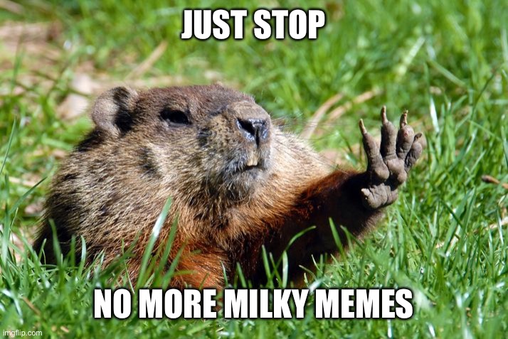 Just Stop Groundhog | JUST STOP NO MORE MILKY MEMES | image tagged in just stop groundhog | made w/ Imgflip meme maker