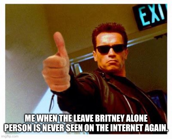 terminator thumbs up | ME WHEN THE LEAVE BRITNEY ALONE PERSON IS NEVER SEEN ON THE INTERNET AGAIN. | image tagged in terminator thumbs up | made w/ Imgflip meme maker