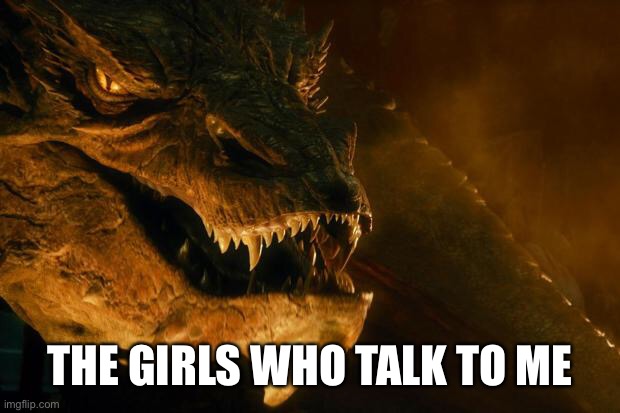 Smaug | THE GIRLS WHO TALK TO ME | image tagged in smaug | made w/ Imgflip meme maker