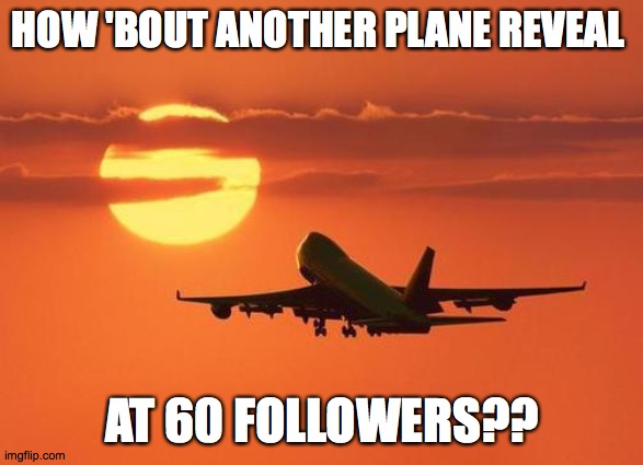 one plane two plane red plane blue plane | HOW 'BOUT ANOTHER PLANE REVEAL; AT 60 FOLLOWERS?? | image tagged in airplanelove | made w/ Imgflip meme maker