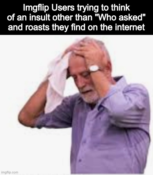 it's not a good insult if only you cheer yourself on | Imgflip Users trying to think of an insult other than "Who asked" and roasts they find on the internet | made w/ Imgflip meme maker