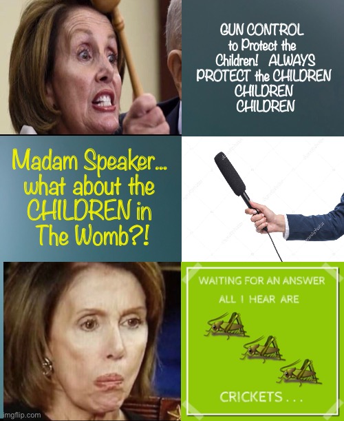 HYPOCRITE - Who’d a Guessed?  ~  neverwoke | GUN CONTROL  

to Protect the  
Children!   ALWAYS PROTECT the CHILDREN 
CHILDREN 
CHILDREN; Madam Speaker... 
what about the 
CHILDREN in 
The Womb?! | image tagged in abortion,gun control,democrats,nancy,stupid lying evil bitch,wrong | made w/ Imgflip meme maker