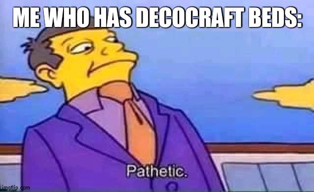 skinner pathetic | ME WHO HAS DECOCRAFT BEDS: | image tagged in skinner pathetic | made w/ Imgflip meme maker