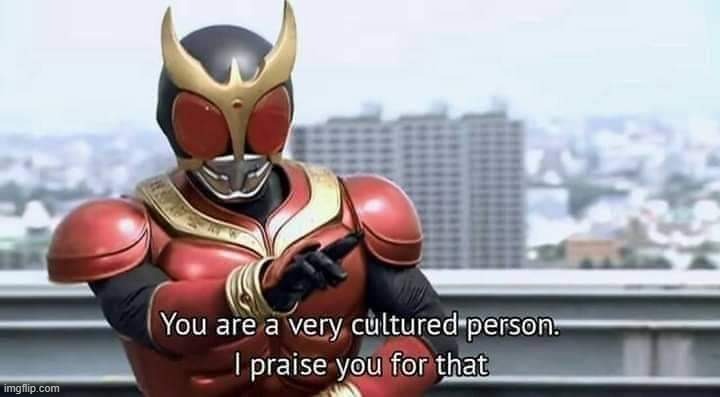 Kamen Rider Kuuga You are a very cultured person | image tagged in kamen rider kuuga you are a very cultured person | made w/ Imgflip meme maker