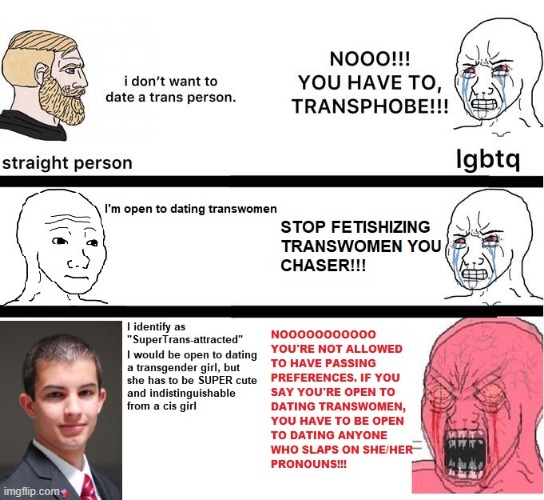 image tagged in memes,transgender,dating,straight,leftist | made w/ Imgflip meme maker