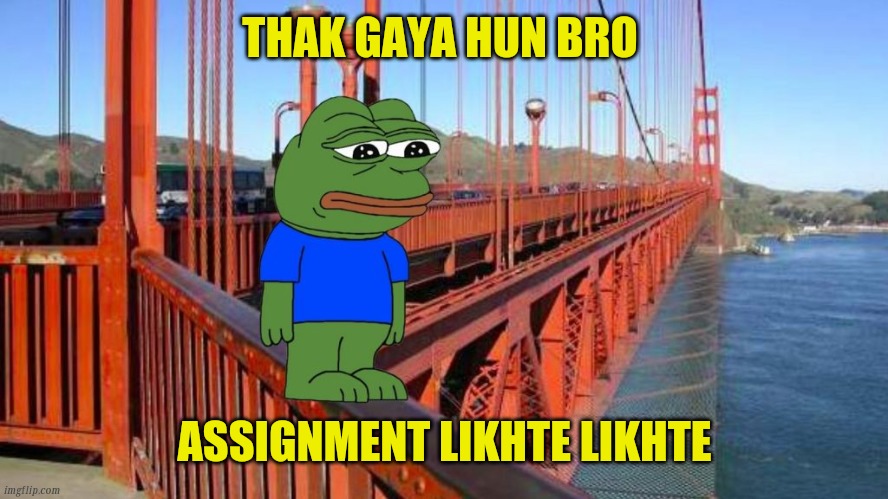 Thak Gaya Hu Bro | THAK GAYA HUN BRO; ASSIGNMENT LIKHTE LIKHTE | image tagged in thak gaya hu bro | made w/ Imgflip meme maker