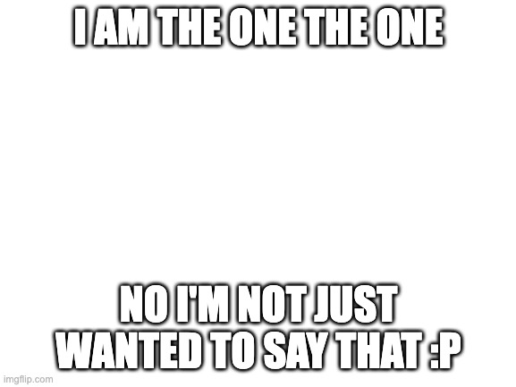 i kinda weird.....hehe..... | I AM THE ONE THE ONE; NO I'M NOT JUST WANTED TO SAY THAT :P | image tagged in blank white template | made w/ Imgflip meme maker