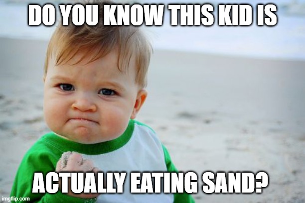 I search it | DO YOU KNOW THIS KID IS; ACTUALLY EATING SAND? | image tagged in memes,success kid original,facts | made w/ Imgflip meme maker