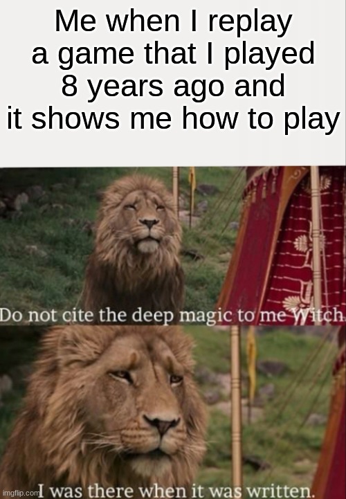 Replaying games... | Me when I replay a game that I played 8 years ago and it shows me how to play | image tagged in i was there when it was written with blank,video games,lions | made w/ Imgflip meme maker