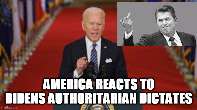America Reacts to Biden Speech | AMERICA REACTS TO BIDENS AUTHORITARIAN DICTATES | image tagged in biden,covid anniversary,biden presidency,ronaldus magnus | made w/ Imgflip meme maker