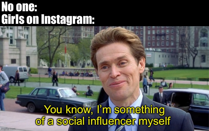 Instagram Girls ‘Influencer’ | No one:
Girls on Instagram:; You know, I’m something of a social influencer myself | image tagged in you know i'm something of a scientist myself,girls,social media,influencer,memes,instagram | made w/ Imgflip meme maker