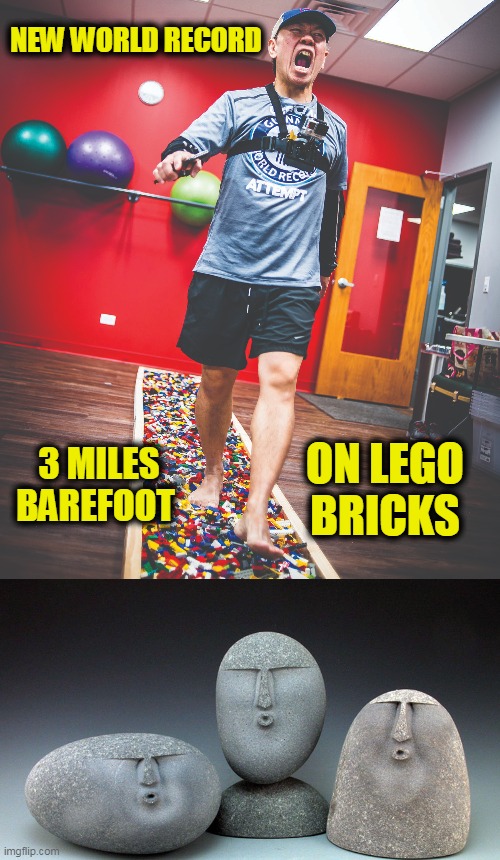 Salacnib "Sonny" Molina | NEW WORLD RECORD; 3 MILES BAREFOOT; ON LEGO BRICKS | image tagged in barefoot,stepping on a lego | made w/ Imgflip meme maker