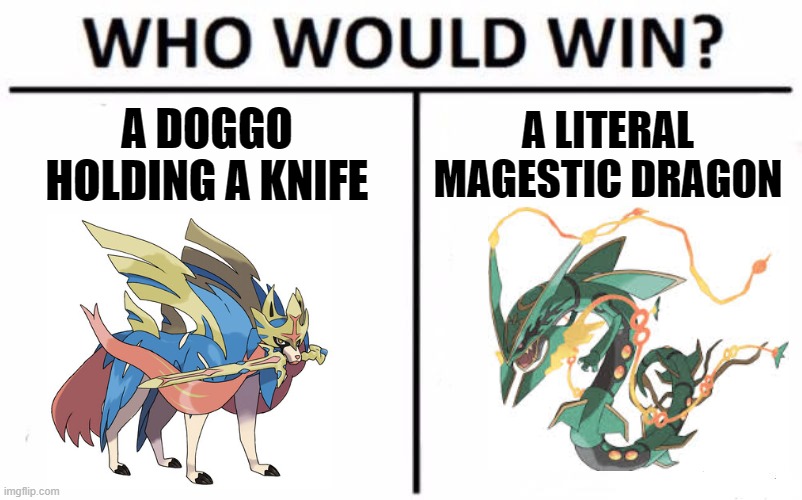 doggo scawy | A DOGGO HOLDING A KNIFE; A LITERAL MAGESTIC DRAGON | image tagged in memes,who would win | made w/ Imgflip meme maker