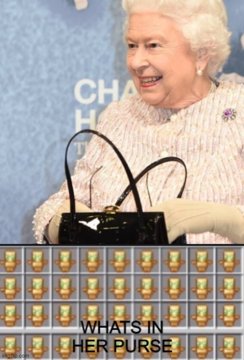 Queen Elizibeths purse | image tagged in memes,queen elizabeth,minecraft,funny meme | made w/ Imgflip meme maker