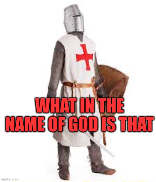 new template for my brothers and sisters | WHAT IN THE NAME OF GOD IS THAT | image tagged in crusader,new template | made w/ Imgflip meme maker