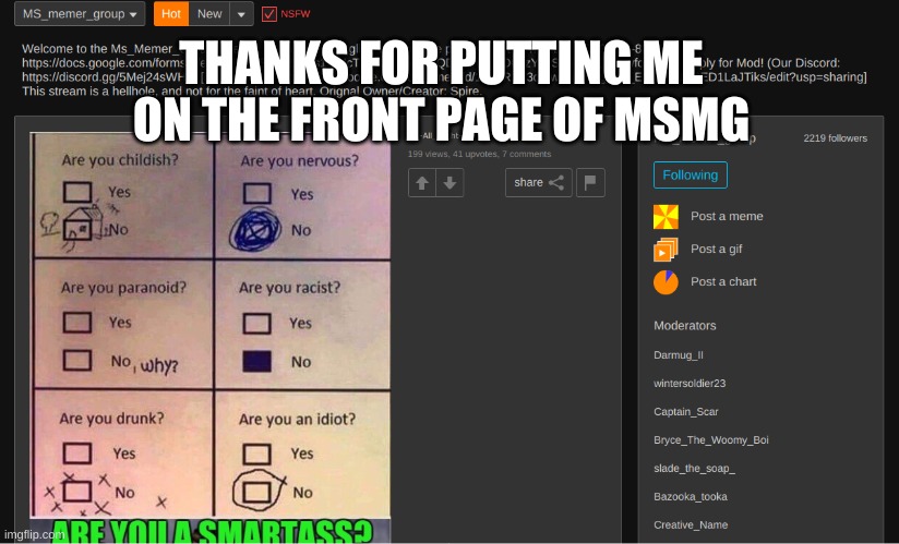 THANKS FOR PUTTING ME ON THE FRONT PAGE OF MSMG | image tagged in omg | made w/ Imgflip meme maker