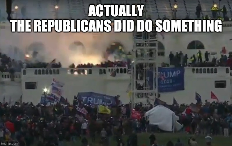 Capitol Riot Flash Bangs | ACTUALLY
THE REPUBLICANS DID DO SOMETHING | image tagged in capitol riot flash bangs | made w/ Imgflip meme maker