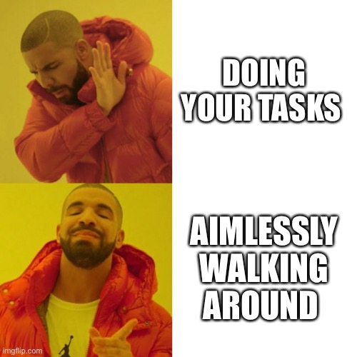 Drake Blank | DOING YOUR TASKS; AIMLESSLY WALKING AROUND | image tagged in drake blank | made w/ Imgflip meme maker