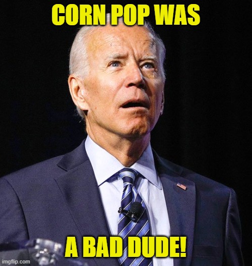 Joe Biden | CORN POP WAS A BAD DUDE! | image tagged in joe biden | made w/ Imgflip meme maker