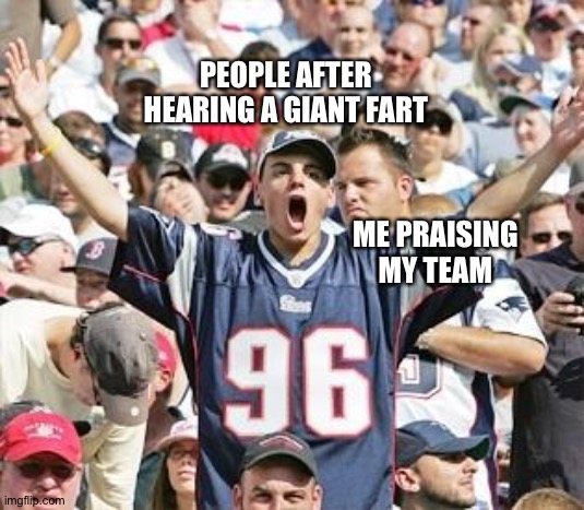 Sports Fans | PEOPLE AFTER HEARING A GIANT FART; ME PRAISING MY TEAM | image tagged in sports fans | made w/ Imgflip meme maker