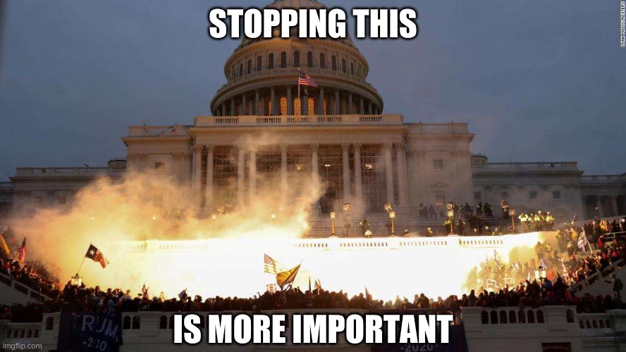Capitol Uprising | STOPPING THIS IS MORE IMPORTANT | image tagged in capitol uprising | made w/ Imgflip meme maker