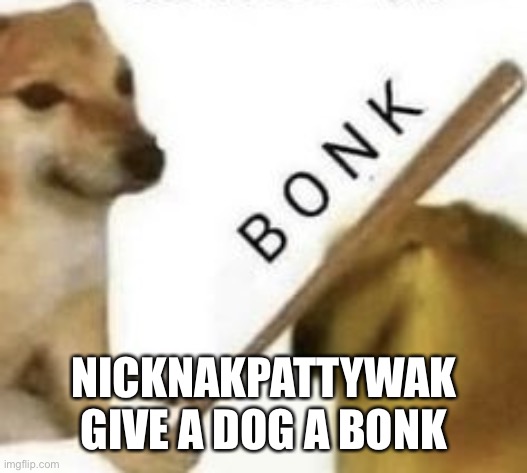 Bonk | NICKNAKPATTYWAK GIVE A DOG A BONK | image tagged in bonk | made w/ Imgflip meme maker