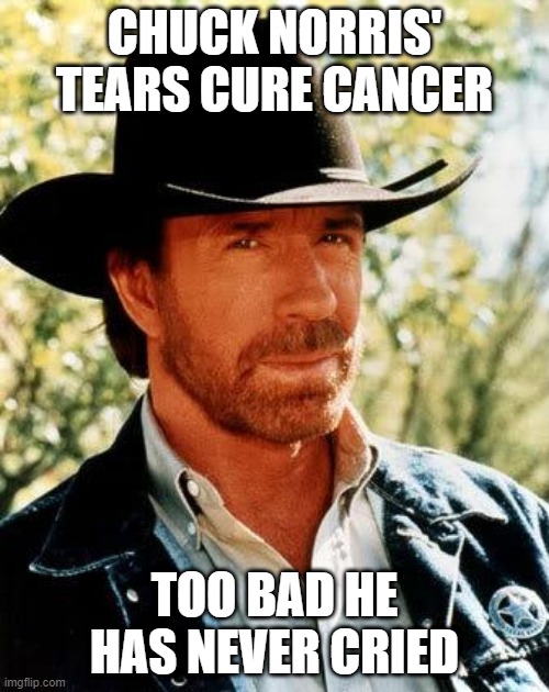 No Tears Shed | CHUCK NORRIS' TEARS CURE CANCER; TOO BAD HE HAS NEVER CRIED | image tagged in memes,chuck norris | made w/ Imgflip meme maker