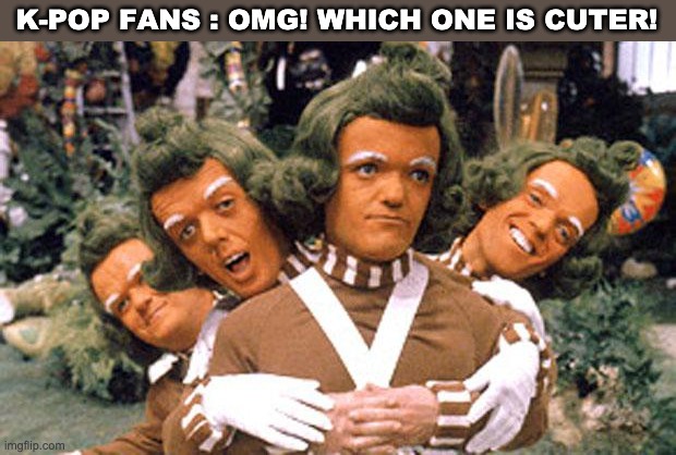 K-POP FANS : OMG! WHICH ONE IS CUTER! | image tagged in ommpa loompa da dede | made w/ Imgflip meme maker