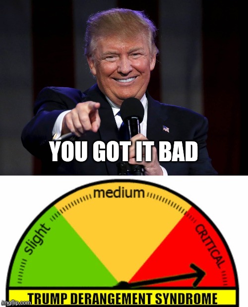 YOU GOT IT BAD | image tagged in trump laughing at haters,dempanic | made w/ Imgflip meme maker