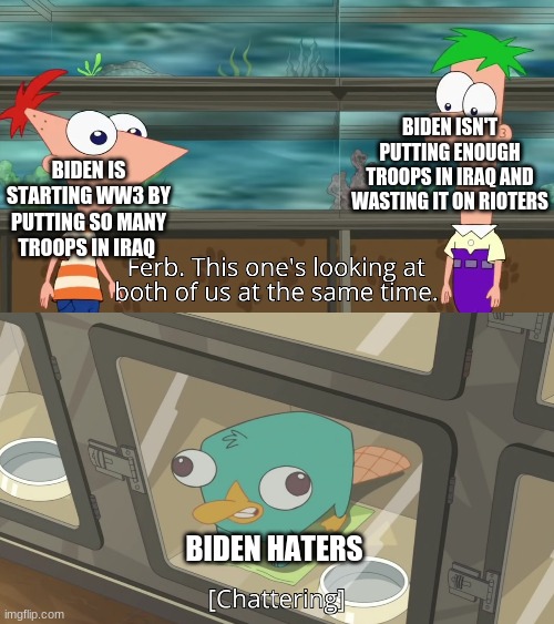 BIDEN IS STARTING WW3 BY PUTTING SO MANY TROOPS IN IRAQ BIDEN HATERS BIDEN ISN'T PUTTING ENOUGH TROOPS IN IRAQ AND WASTING IT ON RIOTERS | made w/ Imgflip meme maker