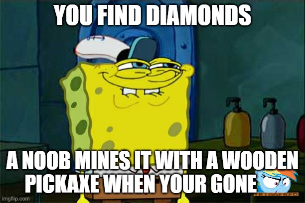 Don't You Squidward Meme | YOU FIND DIAMONDS; A NOOB MINES IT WITH A WOODEN PICKAXE WHEN YOUR GONE | image tagged in memes,don't you squidward | made w/ Imgflip meme maker