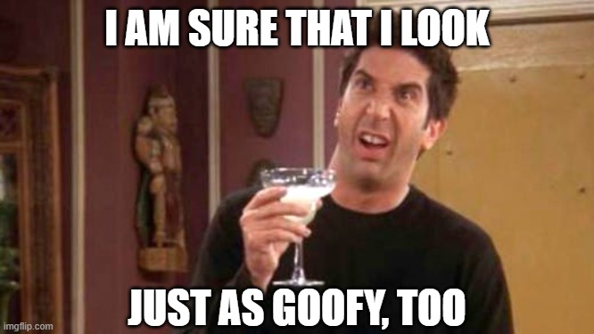 Ross Meme Blank | I AM SURE THAT I LOOK JUST AS GOOFY, TOO | image tagged in ross meme blank | made w/ Imgflip meme maker