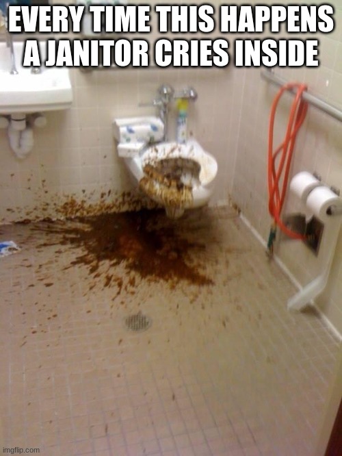 Every Time... :( | EVERY TIME THIS HAPPENS A JANITOR CRIES INSIDE | image tagged in girls poop too,janitor,dump,nasty,upvote | made w/ Imgflip meme maker