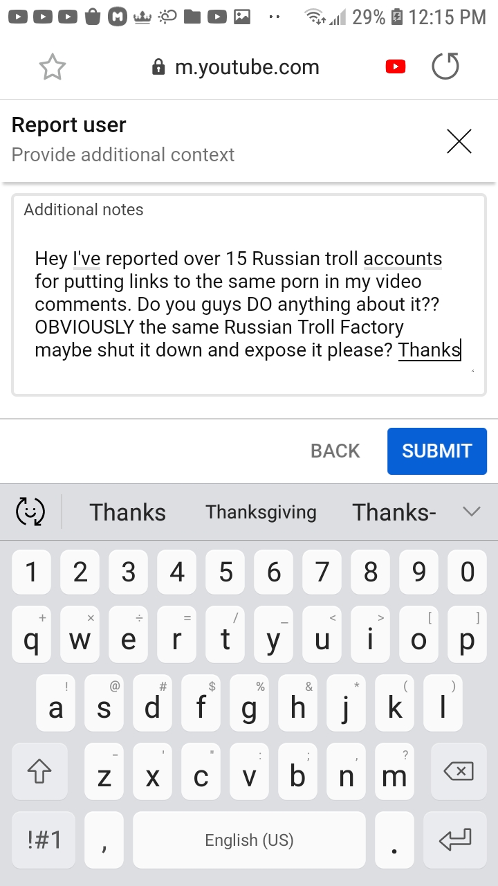 High Quality Reporting Russian Trolls to YouTube Blank Meme Template