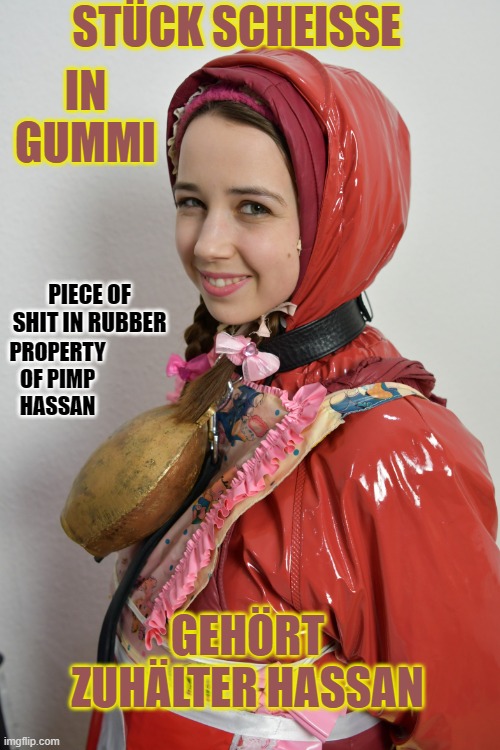 Stück Scheiße in Gummi | STÜCK SCHEISSE; IN GUMMI; PIECE OF SHIT IN RUBBER; PROPERTY OF PIMP HASSAN; GEHÖRT ZUHÄLTER HASSAN | image tagged in st ck schei e in gummi | made w/ Imgflip meme maker