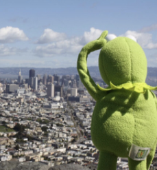 High Quality kermit looking over a city Blank Meme Template