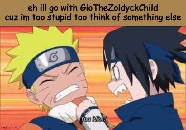 Gio Is My NickName | eh ill go with GioTheZoldyckChild
cuz im too stupid too think of something else | image tagged in you idiot | made w/ Imgflip meme maker