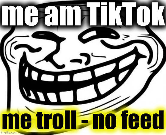 Troll Face Meme | me am TikTok me troll - no feed | image tagged in memes,troll face | made w/ Imgflip meme maker