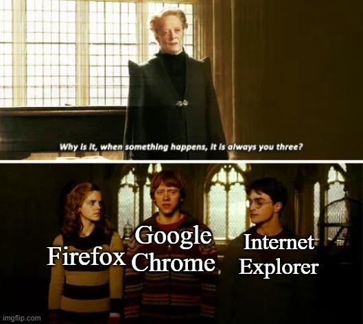 Always you three | Firefox; Internet Explorer; Google Chrome | image tagged in always you three | made w/ Imgflip meme maker