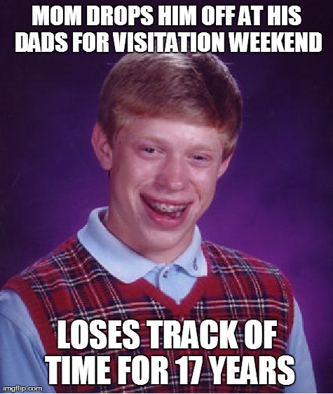 Bad Luck Brian Meme | MOM DROPS HIM OFF AT HIS DADS FOR VISITATION WEEKEND LOSES TRACK OF TIME FOR 17 YEARS | image tagged in memes,bad luck brian,AdviceAnimals | made w/ Imgflip meme maker
