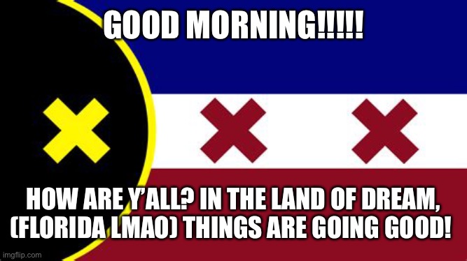 GOOD MORNING BALTIMORE | GOOD MORNING!!!!! HOW ARE Y’ALL? IN THE LAND OF DREAM, (FLORIDA LMAO) THINGS ARE GOING GOOD! | image tagged in l manberg flag,me | made w/ Imgflip meme maker