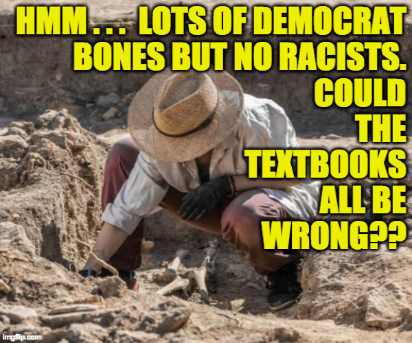 Don't worry about history being erased.  Future archaeologists will find lots of racist bones. | image tagged in memes,archaeologist,racism,history,erased from existence,gop | made w/ Imgflip meme maker